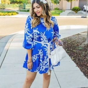 Alexis Blue Floral Rope Belt Tiered Dress